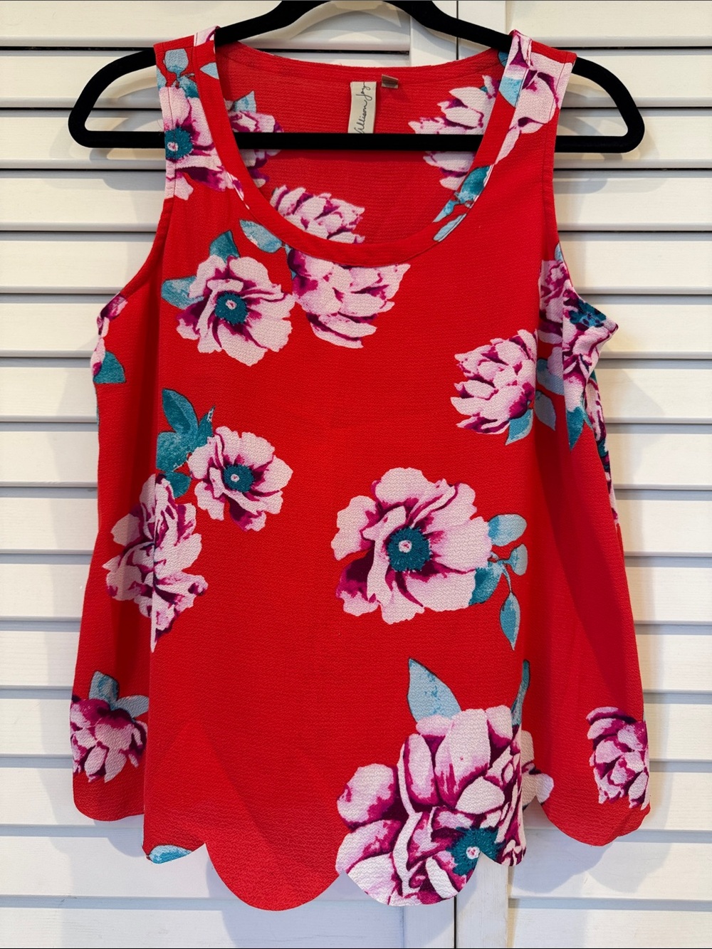 Allison Joy Red Floral Cold-Shoulder Tank Top